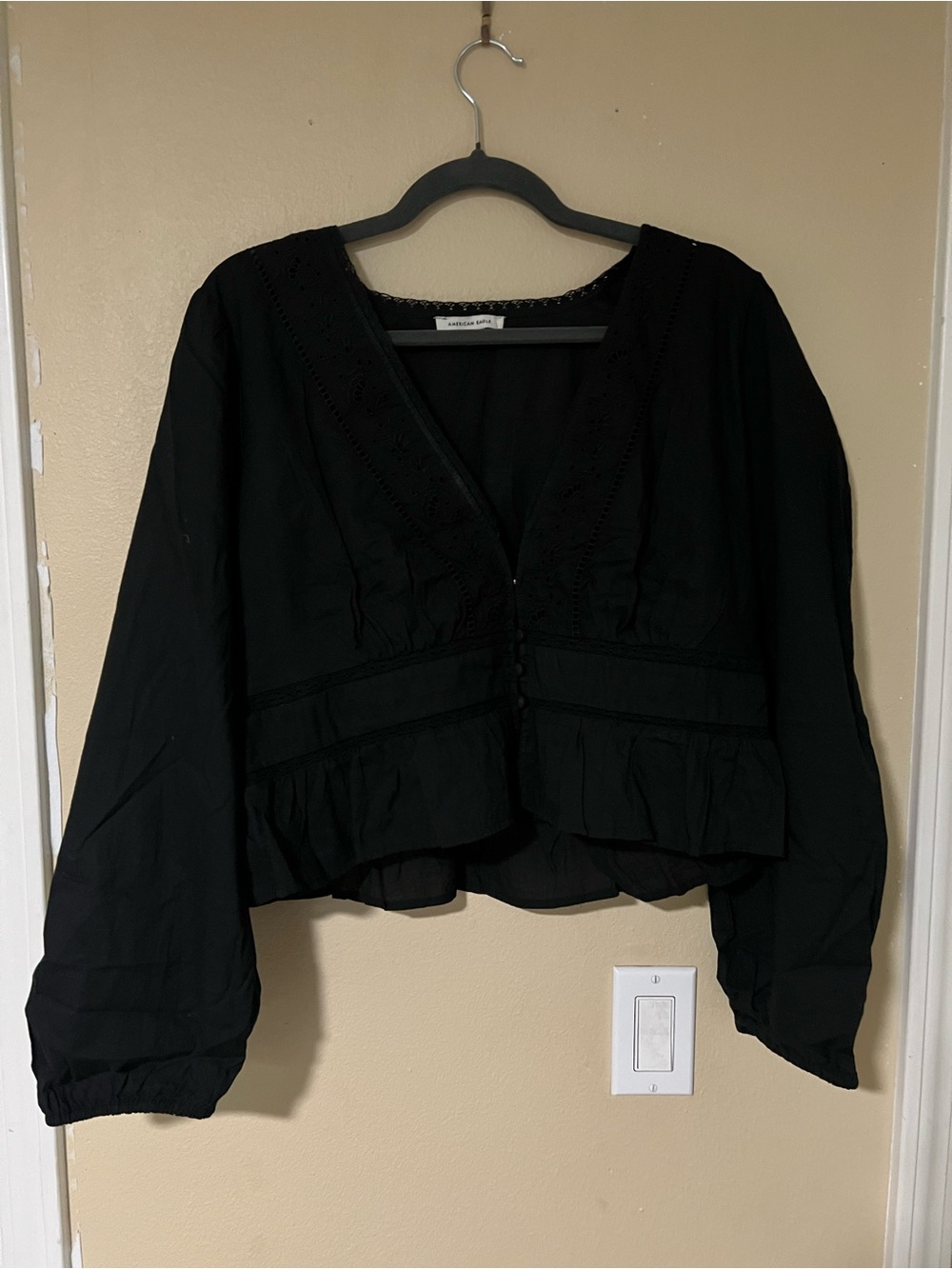 American Eagle Outfitters Black V-Neck Peplum Blouse